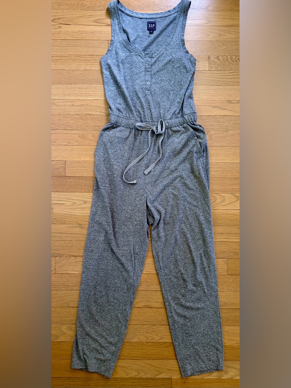 Women's Gray Knit Jumpsuit with Drawstring Waist